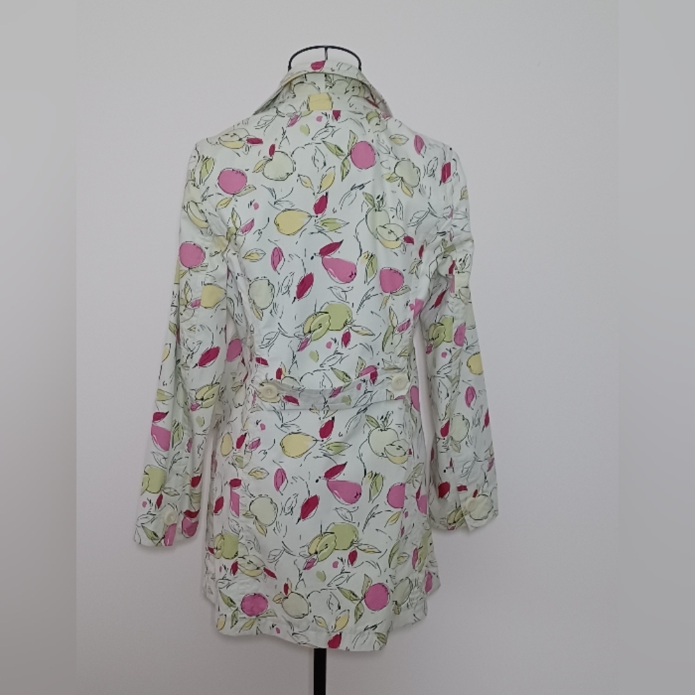 Loft Vintage Frut Print Trench Coat Jacket Size MP - Picture 2 of 5